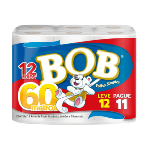 Papel Higiênico Bob Folha Simples Neutro 60m - Leve 12 Pague 11
