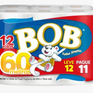 Papel Higiênico Bob Folha Simples Neutro 60m - Leve 12 Pague 11