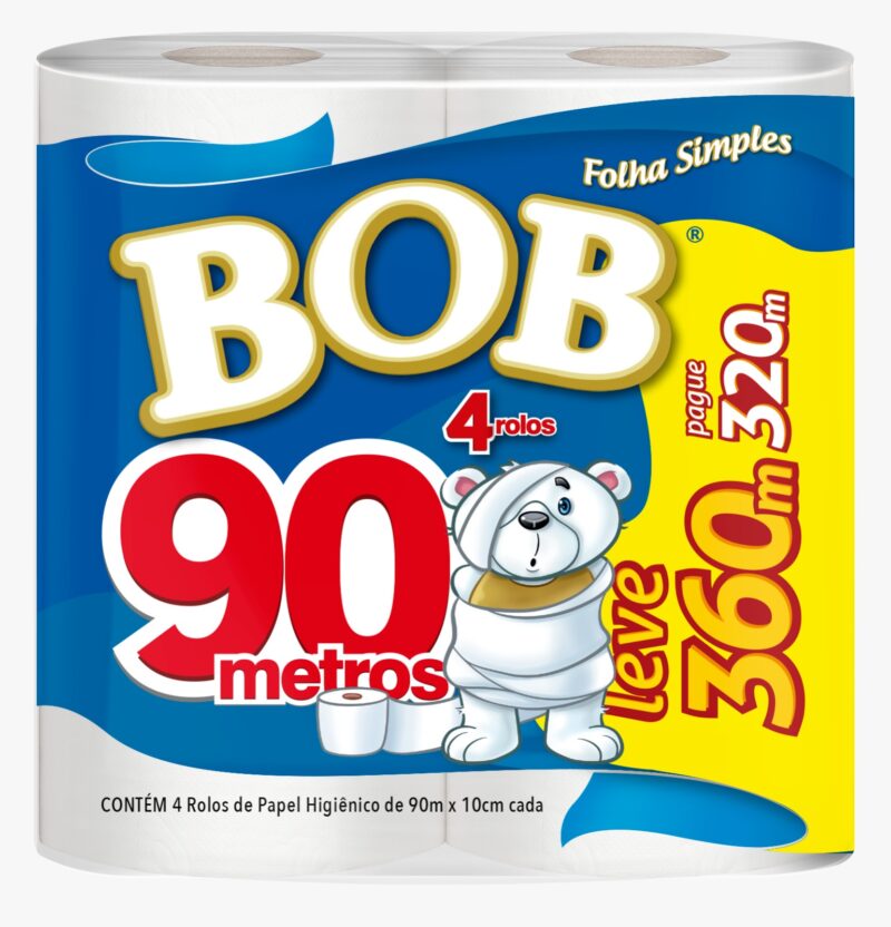 Papel Higiênico Bob Folha Simples Neutro 90m - Leve 360 Pague 320