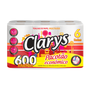 Toalha de Papel Clarys 4x6 Folha Dupla 600 Toalhas